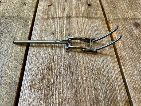 close-up view of open mini goats foot lever to be used with the mini 15th century medieval crossbow with lashed bow