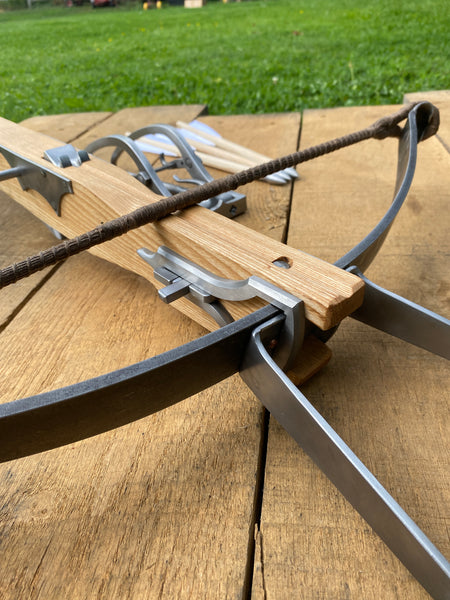 15thC Medieval 'Munition' Crossbow, Bow Irons, 170lb - With Steel Butt Cap